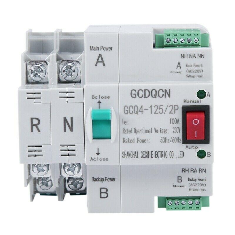 Dual-Power Automatic Transfer Switch 2P 100A Household 35mm Rail Installation G2H4